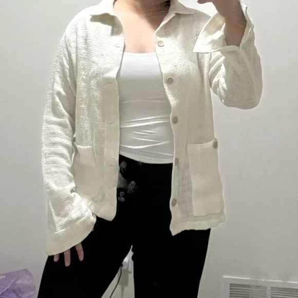 ZARA Textured Cream Button-Up Jacket - Picture 8 of 9